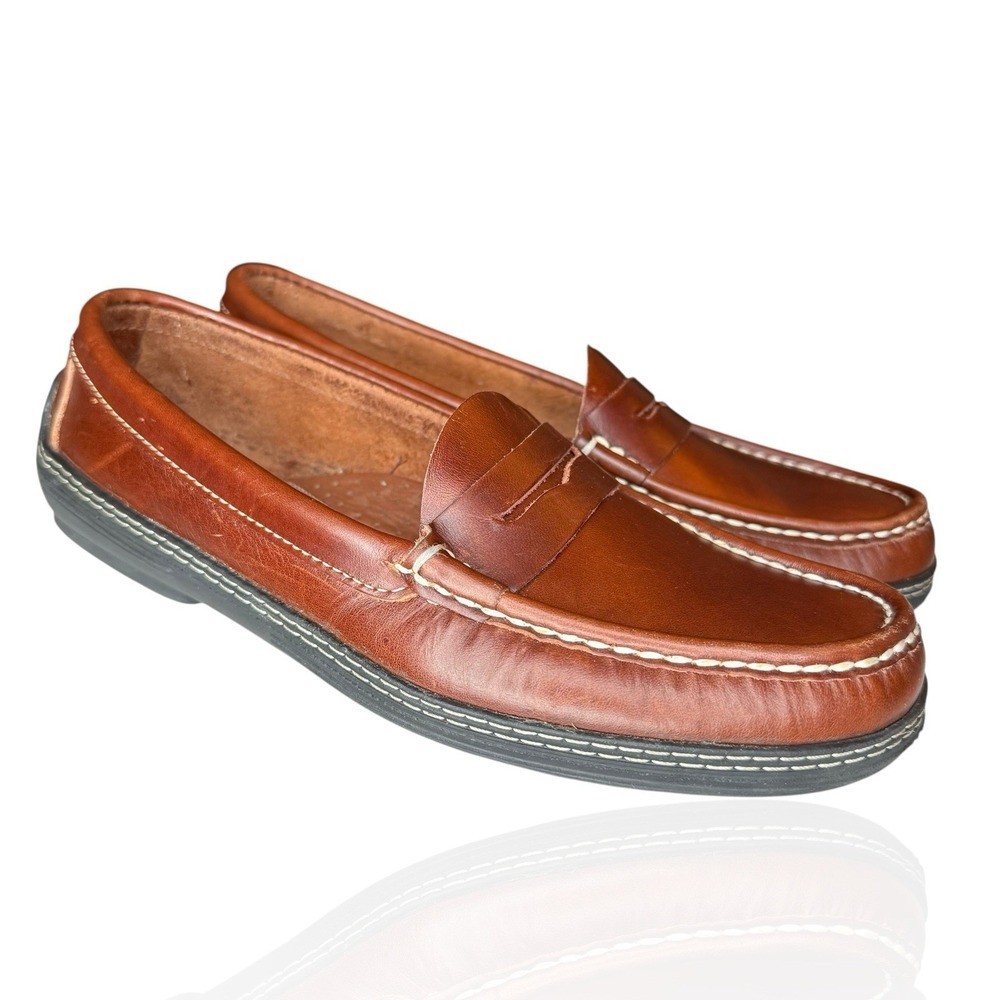 Handsewn Company Men's 8.5 Brown Leather Dress Penny Loafers Drivers Moc Toe